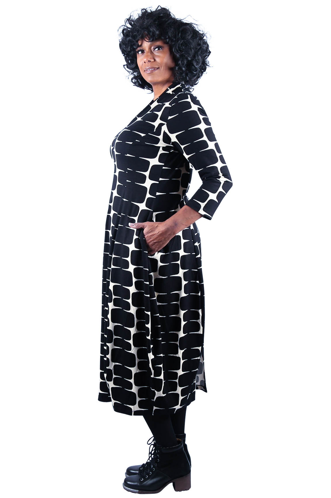 Alembika Cobble Print Midi Dress, Black/White