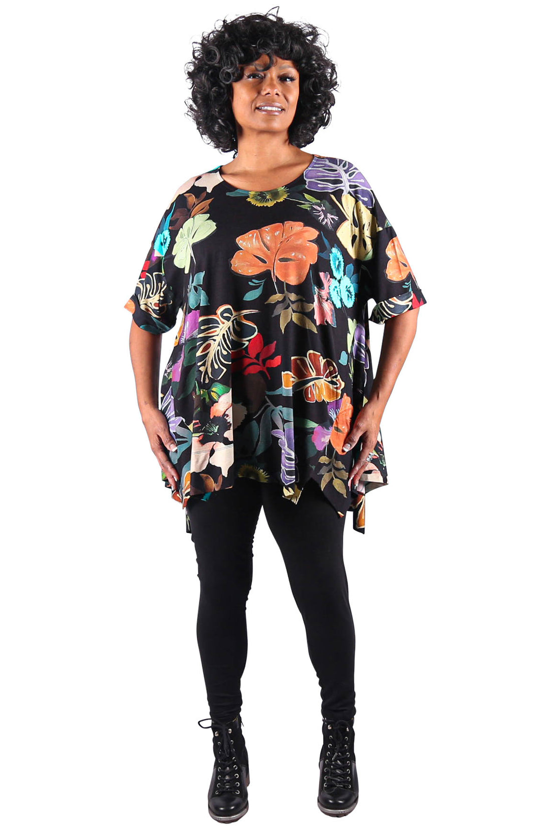 Alembika Botanical Print Oversized Trapeze Tunic Top