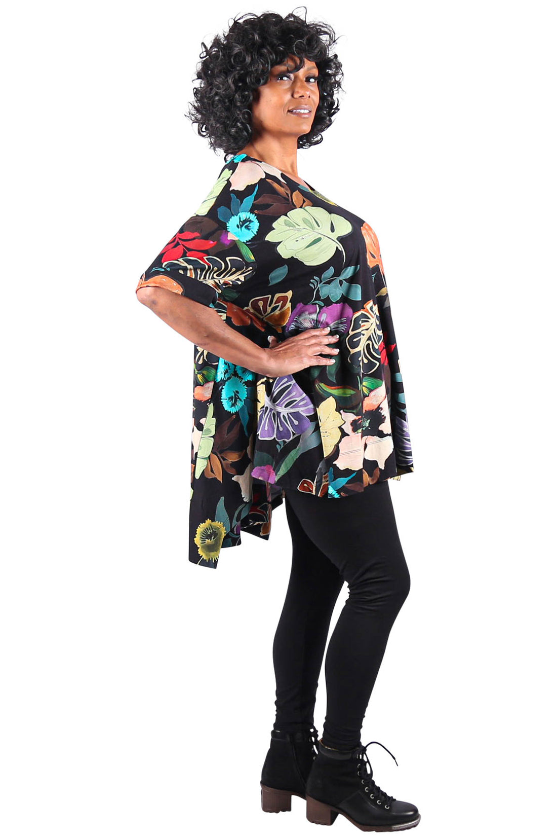 Alembika Botanical Print Oversized Trapeze Tunic Top
